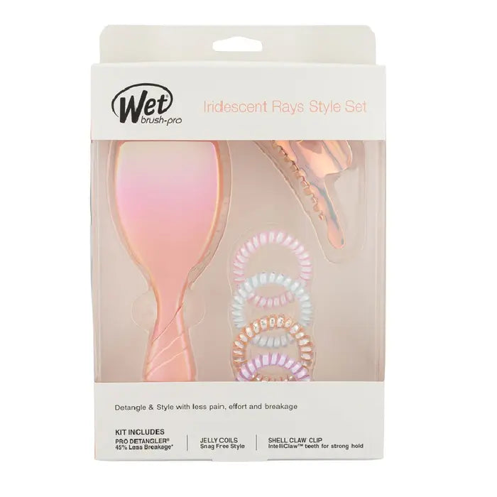 Wet brush Pro Detangler Holographic Peach Kit - Iridescent Rays Style Set